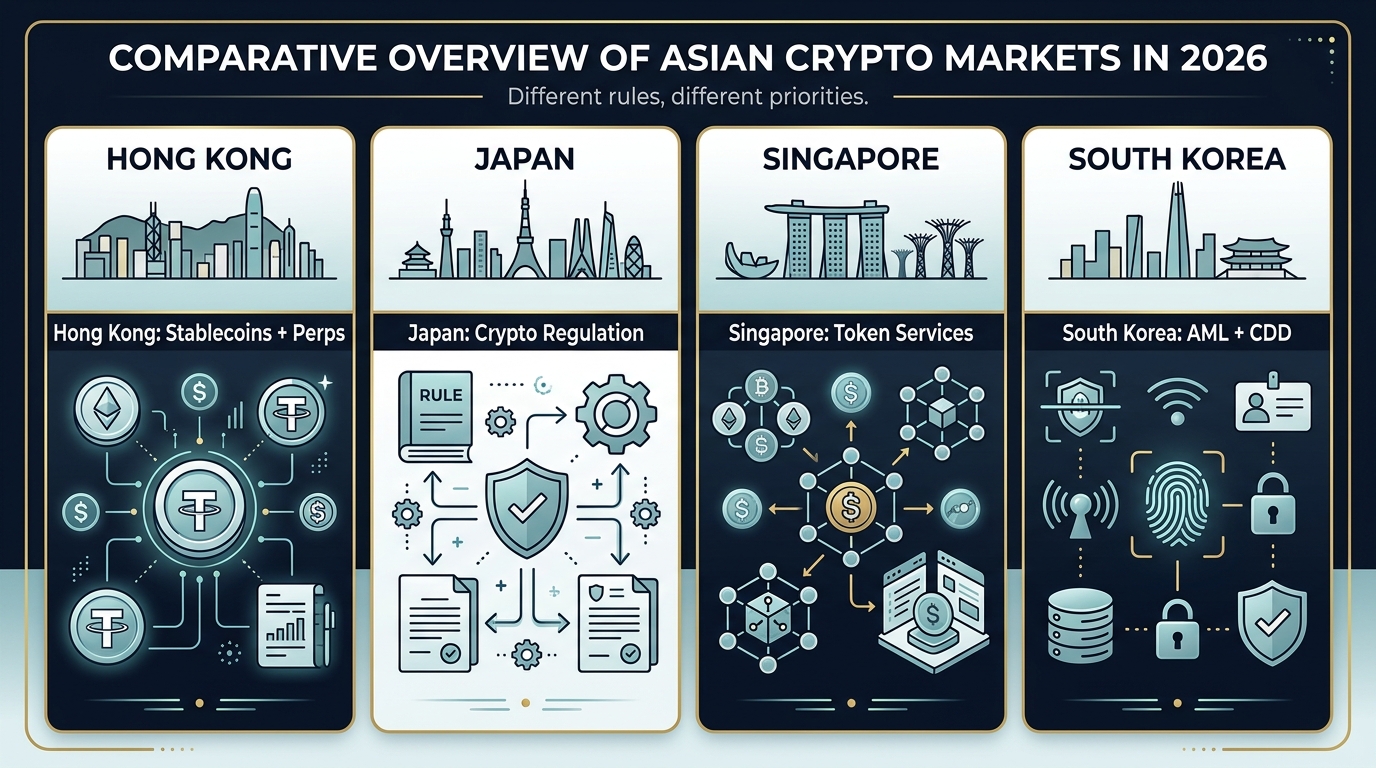 2026 crypto regulation comparison for Hong Kong Japan Singapore and South Korea